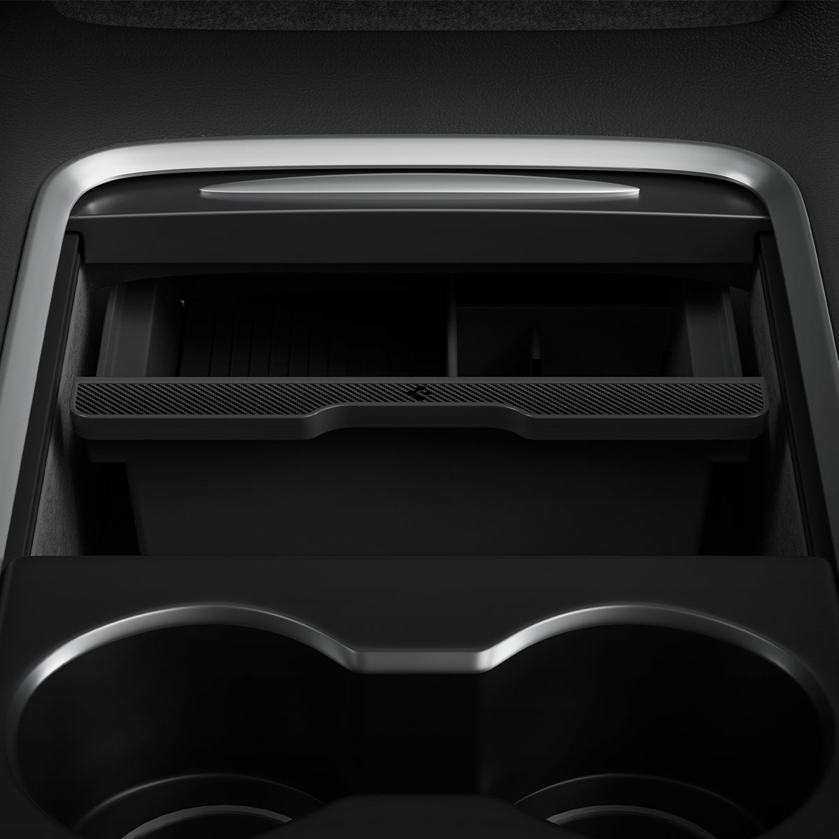 ACP04508 - Tesla Model y & 3 Center Console Organizer Tray in black showing a top view