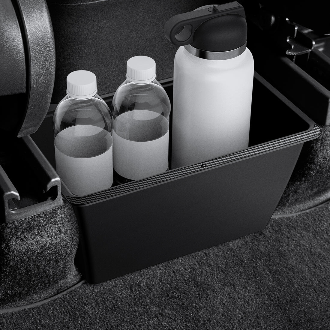 ACP05758 - TO223 Tesla Model Y Rear Storage Box in black showing installed inside of car