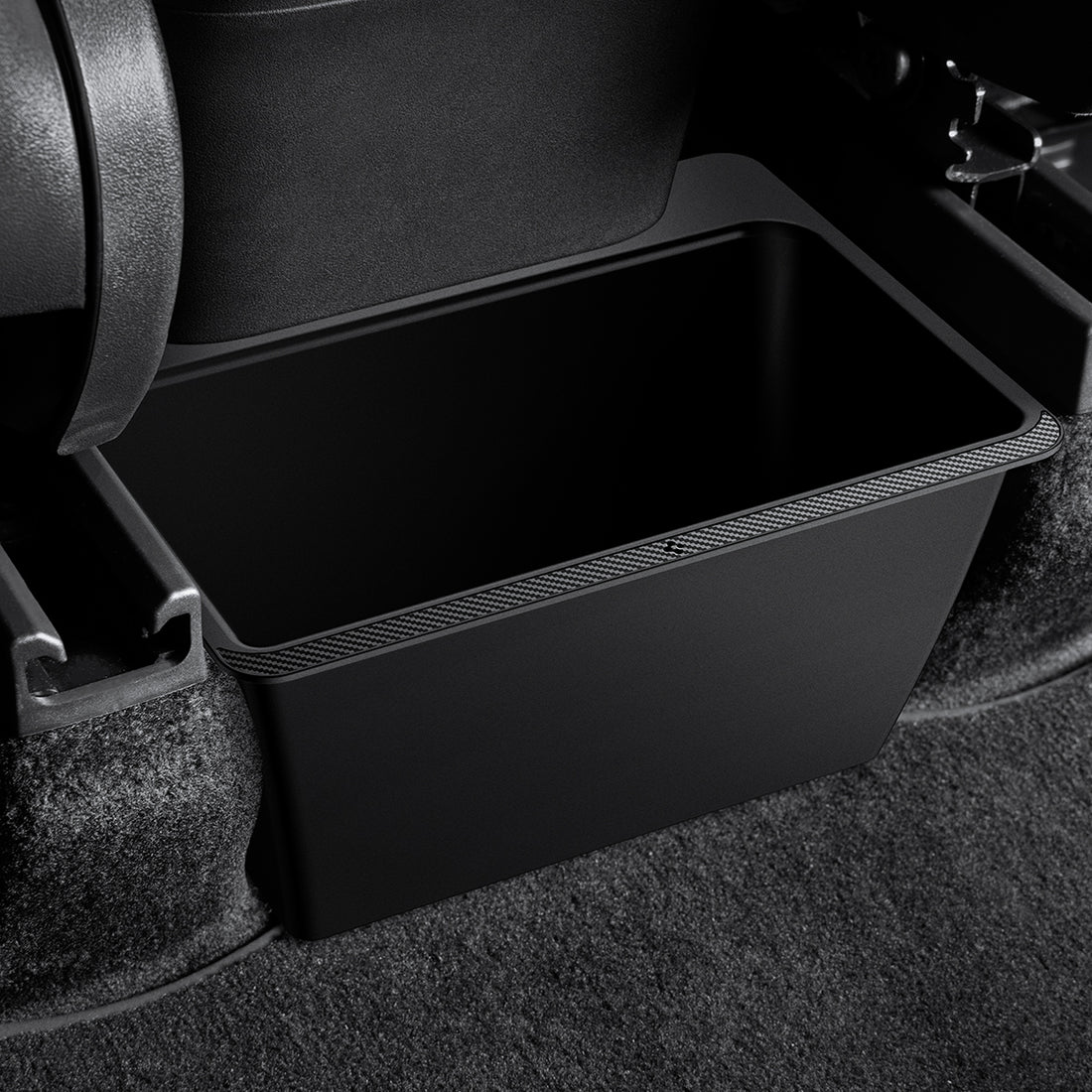 ACP05758 - TO223 Tesla Model Y Rear Storage Box in black showing installed inside of car