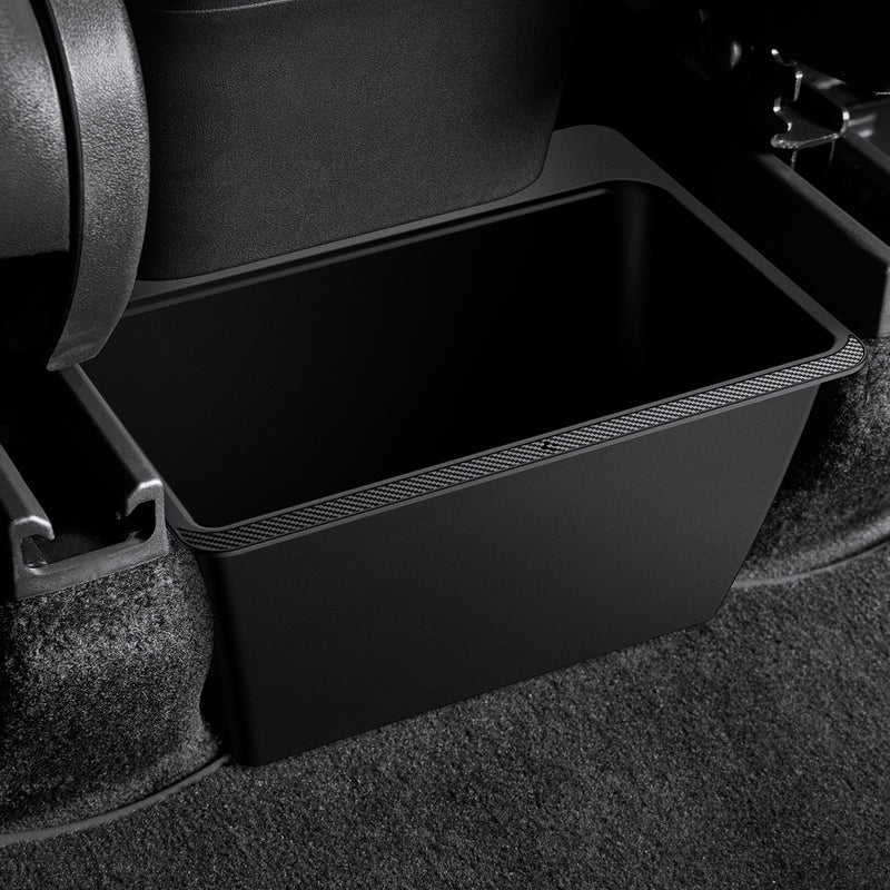 ACP05758 - TO223 Tesla Model Y Rear Storage Box in black showing installed inside of car