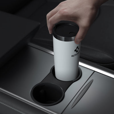 ACP04507 - TO210 Tesla Model 3 & Y Cup Holder Insert in black showing with spigen cup inside