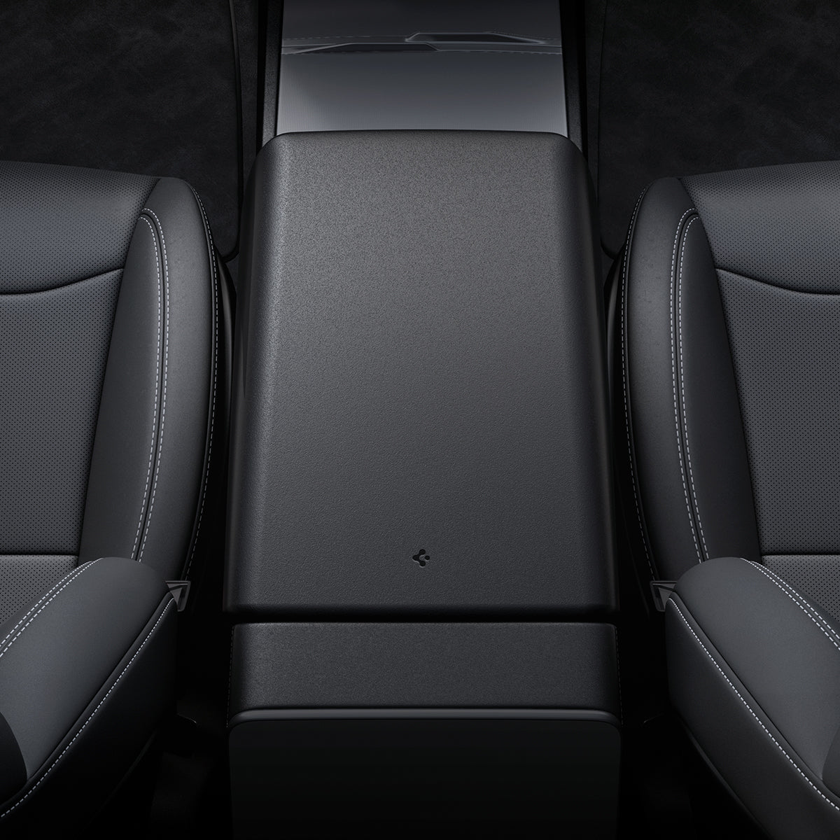 ACP07410 - Model 3 (2024) Armrest Cover TO240H in Black showing the front in top view, inside a car