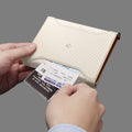 AFA08348 - Passport Holder in dune beige showing the front with outer secret pocket for extra storage