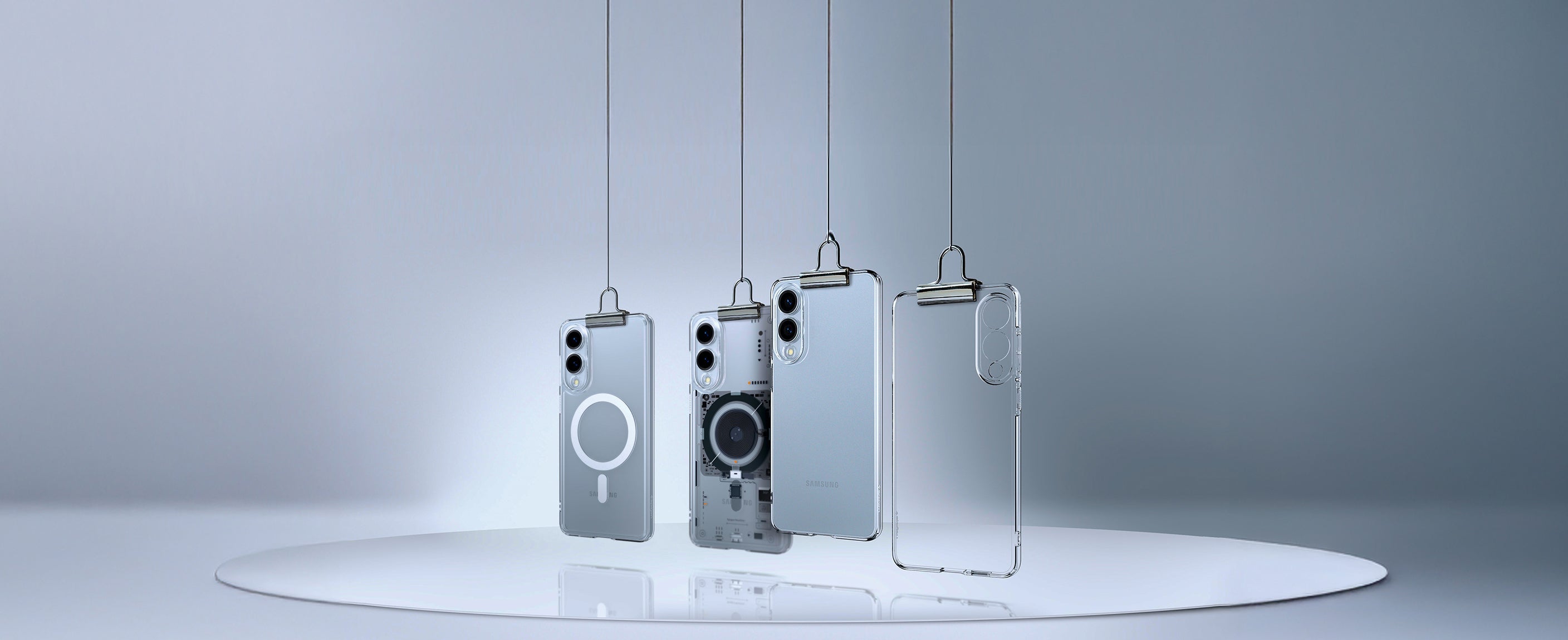 Galaxy S25 edge Ultra Hybrid cases showing hanging from wire