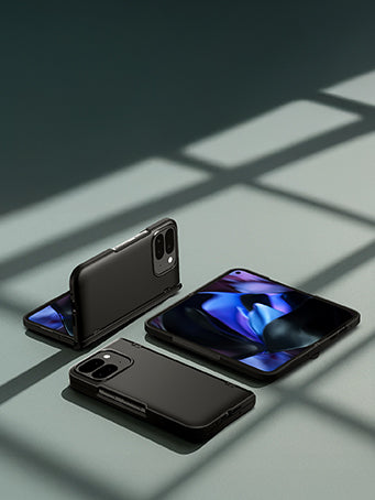 Showing the Google Pixel Fold phone in various positions with Slim Armor Pro case