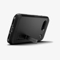 ACS07264 - Pixel 8a Case Tough Armor in Black showing the back and partial side and bottom with a propped up built-in kickstand