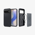 ACS11455 - Pixel 11 Pro XL Nano Pop (Mag Fit) Black Sesame front, back, and exploded views showing the magnetic construction and internal components of the case.