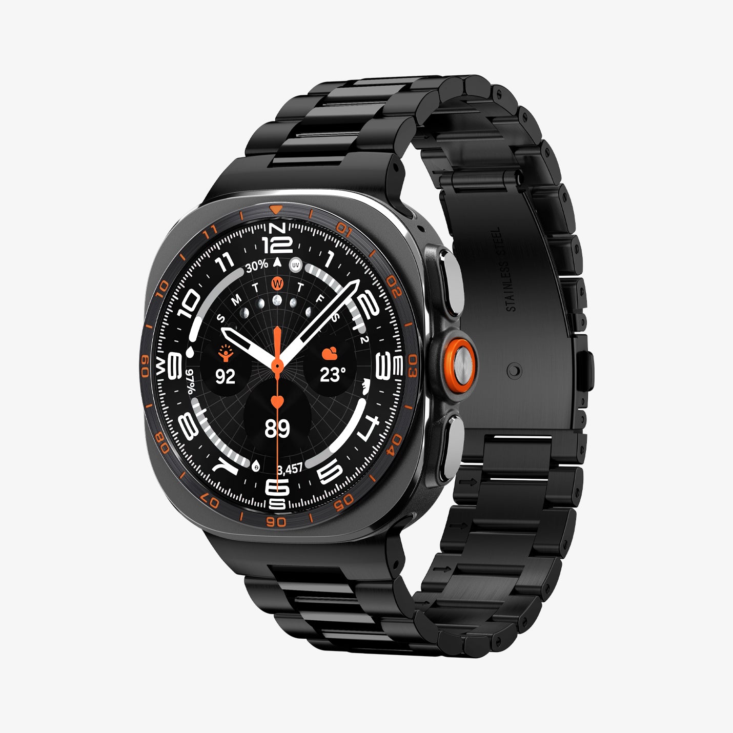 AMP11620 - SWUb Modern Fit 316L Band Black showing the front, side and inner side of the watch strap