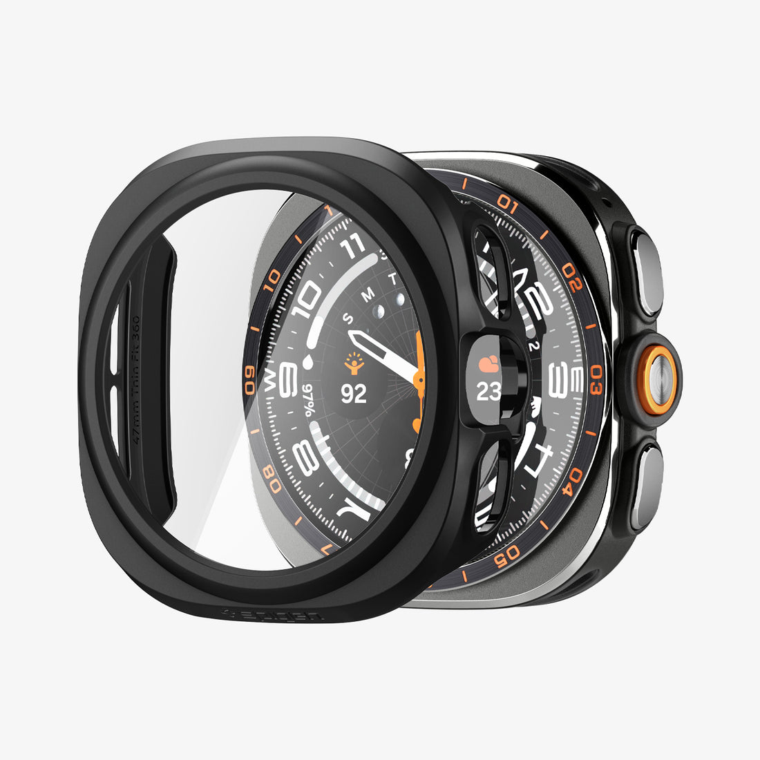 ACS11609 - Galaxy Watch Ultra Series Thin Fit 360 showing the case and screen protector separated in a close-up exploded view