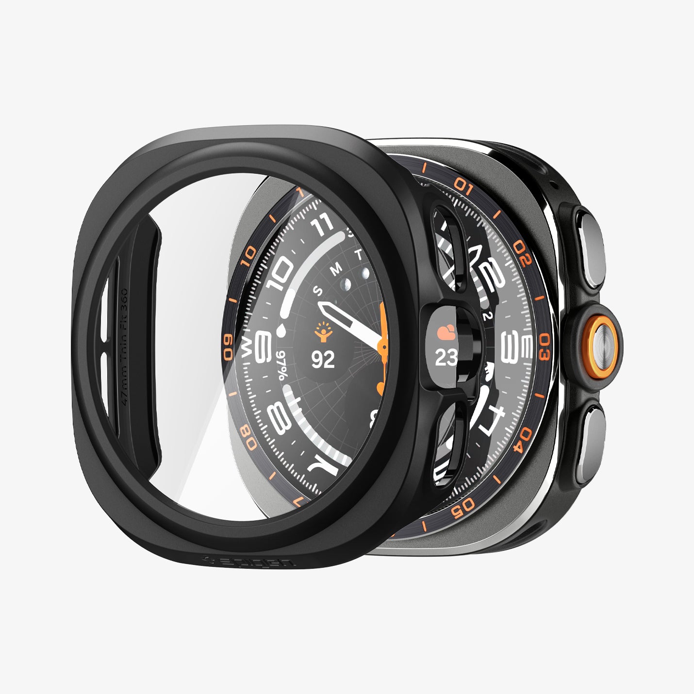 ACS11609 - Galaxy Watch Ultra Series Thin Fit 360 showing the case and screen protector separated in a close-up exploded view