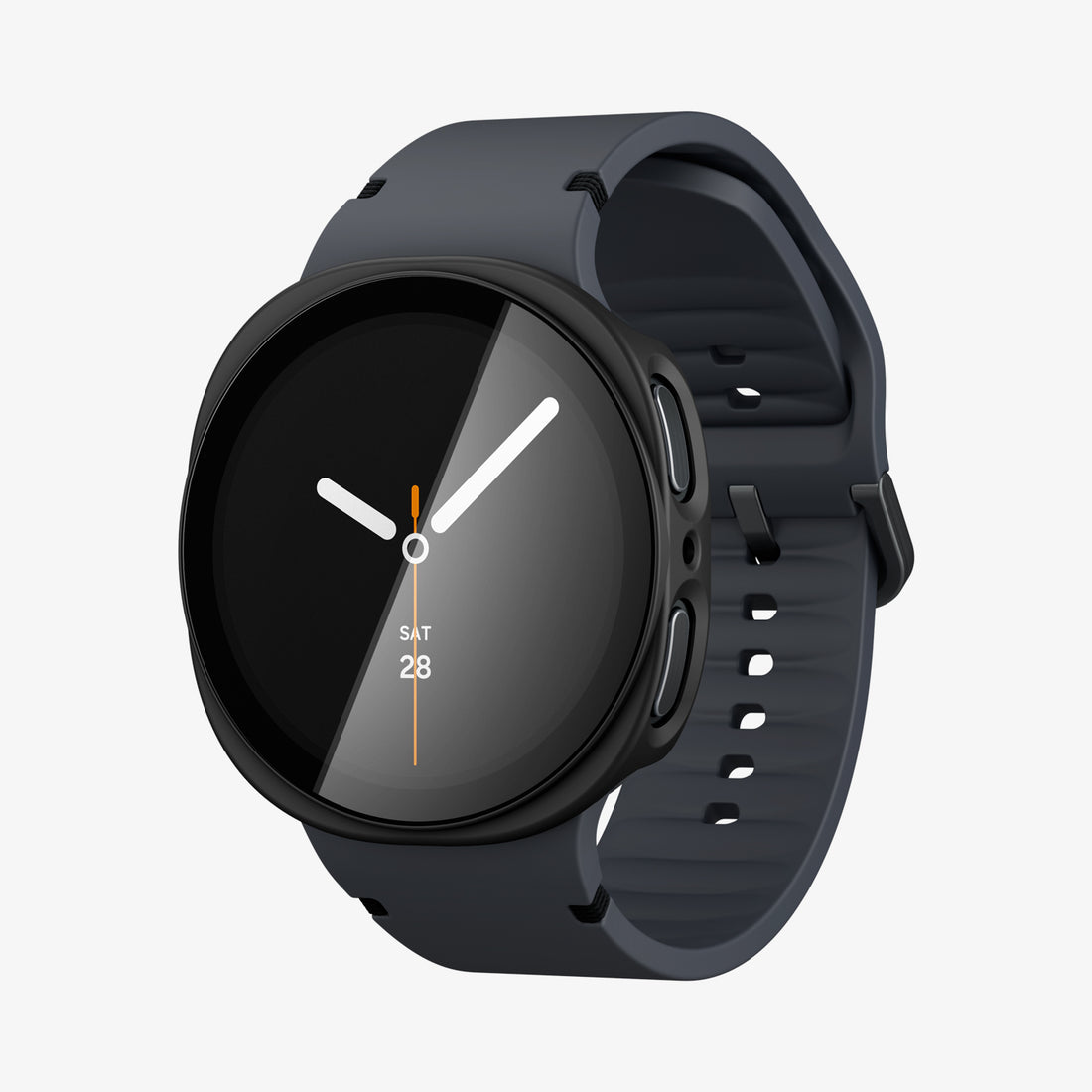 ACS11601 - Galaxy Watch 9 (44mm) Thin Fit 360 showing the case's front angled view with buttons and band fitted on the smartwatch