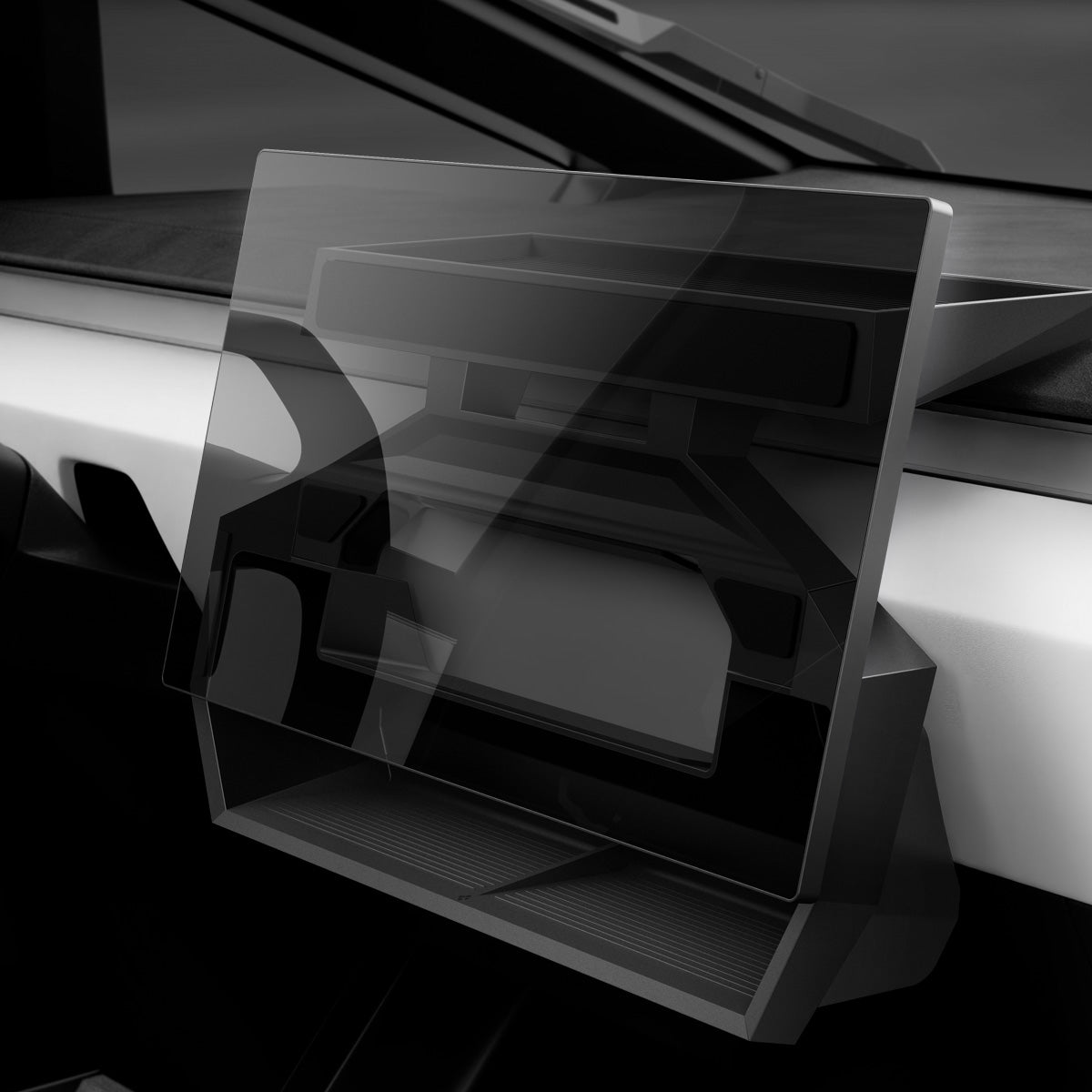 ACP08261 - Tesla Cybertruck Under Screen Organizer CO227 in Black showing the front and inner