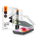 AGL12009 - iPhone Duo GLAS.tR EZ Fit Pro | Privacy showing the screen protector, installation tray, packaging, and application components in an exploded product view.