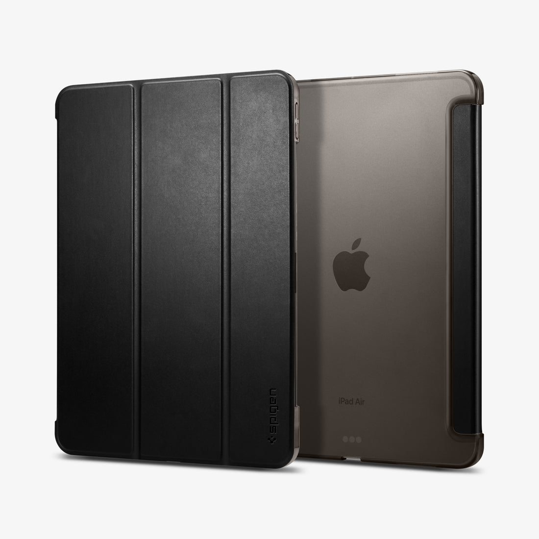 ACS02050 - iPad Air 11-inch- Smart Fold showing front and rear view of Smart Fold case in black displaying folio cover and clear back panel