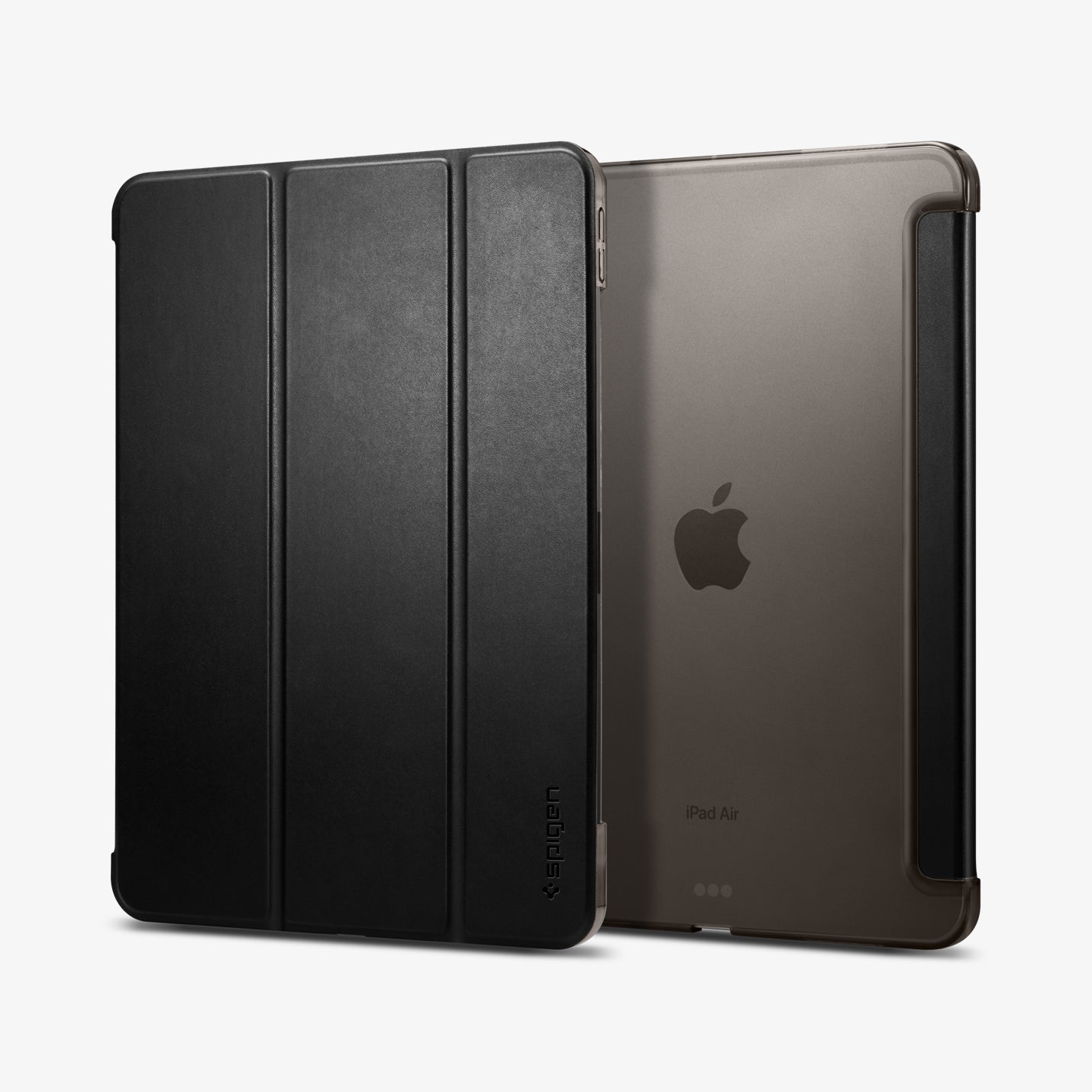 ACS02050 - iPad Air 11-inch- Smart Fold showing front and rear view of Smart Fold case in black displaying folio cover and clear back panel