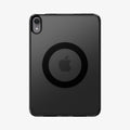 ACS11624 - Back of the frost black Spigen case for iPad Mini showing a built-in magnetic ring around the Apple logo for MagSafe compatibility