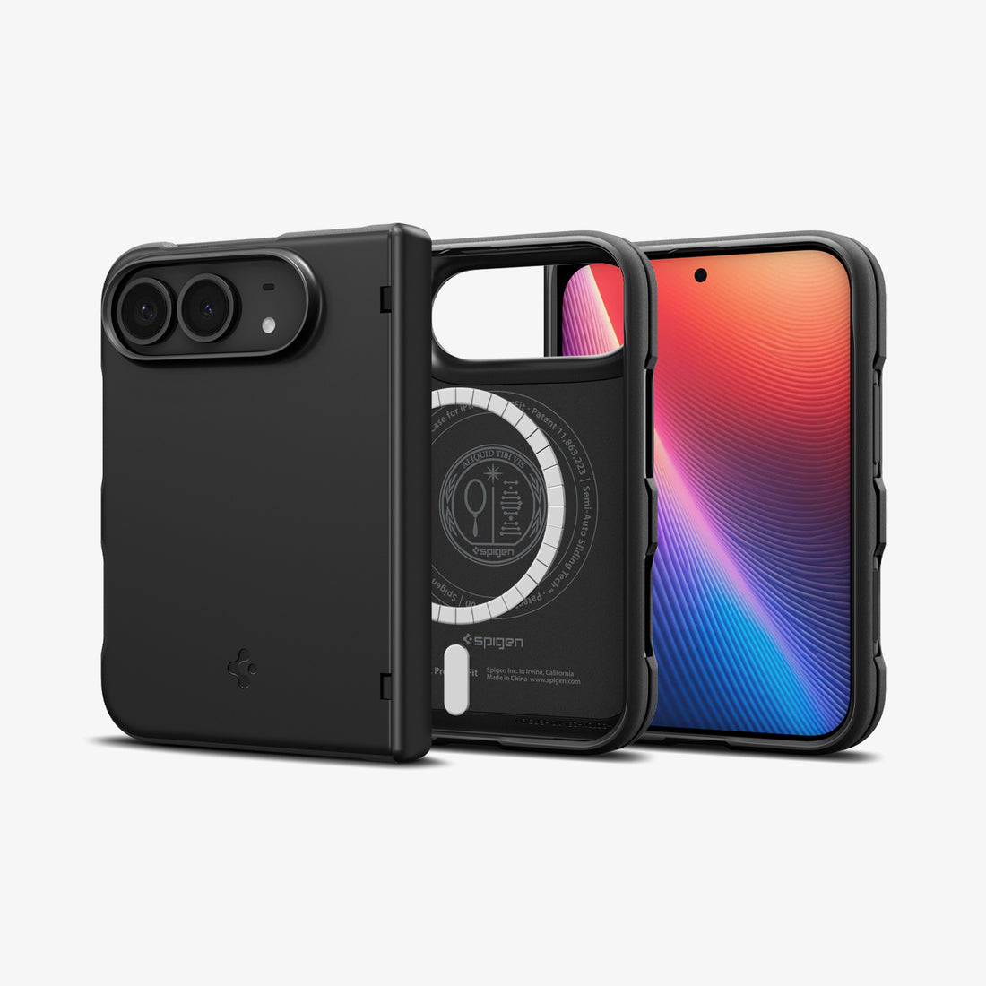 ACS11694 - iPhone Duo Air Fit Pro (Mag Fit) showing the case from front and back with a magnetic ring and full hinge coverage