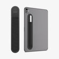 APP12219 - Apple Pencil Holder | LD222 Black showing a pencil holder beside a tablet and attached to the back with a stylus secured inside