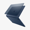 ACS11814 - MacBook Neo 13-inch Air Skin in Frost Indigo showing the top shell of the Frost Clear case lifting away from the MacBook to illustrate the two-piece snap-on design