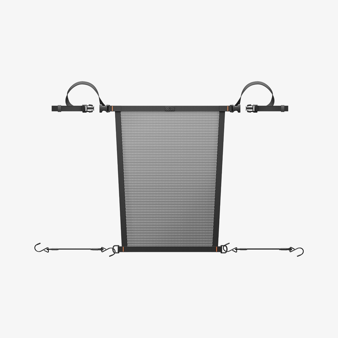 ACP11156 - pigen Car Seat Pet Barrier shown flat with mesh panel adjustable straps and metal hook attachments