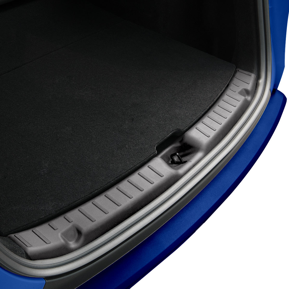 ACP09759 - Tesla Model Y Juniper Trunk Sill Guard | TG100-YJ in black showing a close-up of the installed rear trunk edge protector with a textured, impact-resistant surface for added scratch protection.