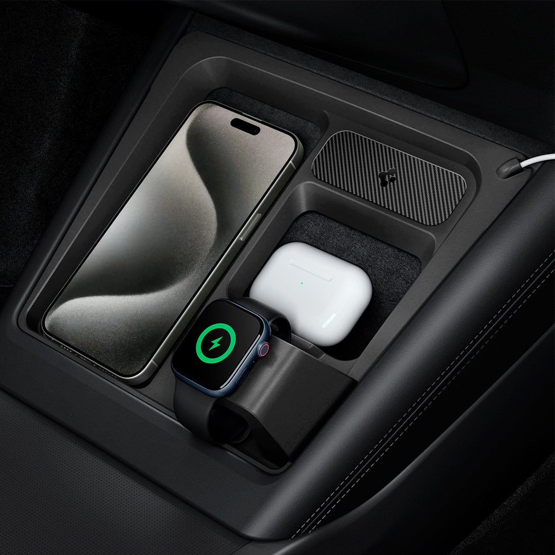 ACP07501 - Tesla Model 3 Highland - 3 in 1 Charging Organizer TO272H in Black showing detail