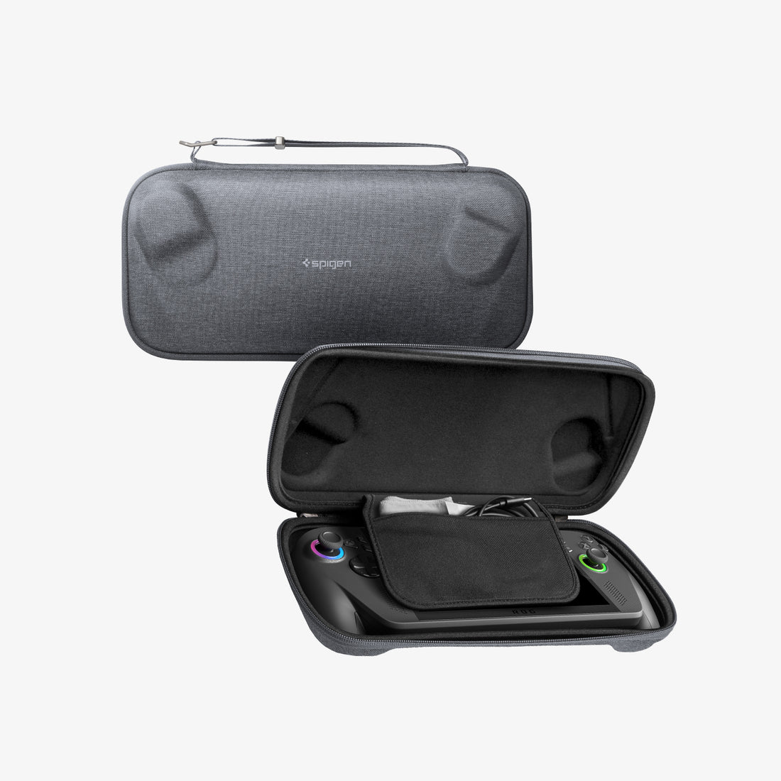 AGP09835 - Klasden Gaming Pouch 7 inch in Charcoal Gray showing front and inside