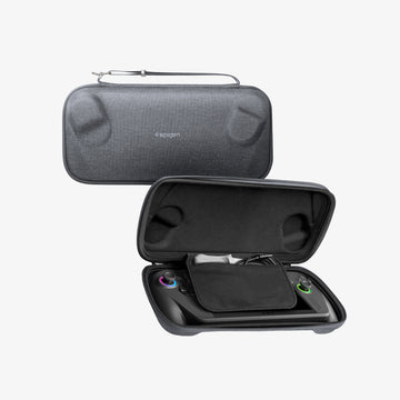AGP09835 - Klasden Gaming Pouch 7 inch in Charcoal Gray showing front and inside