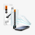 AGL11480 - Pixel 11 Pro  GLAS.tR EZ Fit Pro front view of the packaging, installation tray, screen protector, and phone with the installation tray separated to show the easy alignment system.