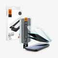 AGL11546 - Pixel 11 GLAS.tR EZ Fit | Privacy front and angled views of the EZ Fit installation tray, privacy tempered glass protectors, and packaging.