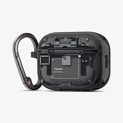 ACS09823 - AirPods Pro 3 Series Ultra Hybrid Zero One (MagFit) in Zero One Black showing the front and side with carabiner