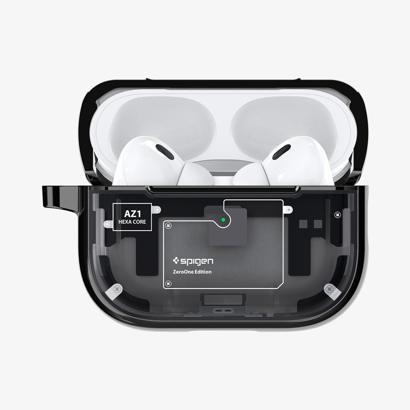ACS05593 - AirPods Series Ultra Hybrid Zero One (MagFit) Case in zero one showing the front with the top open and airpods inside