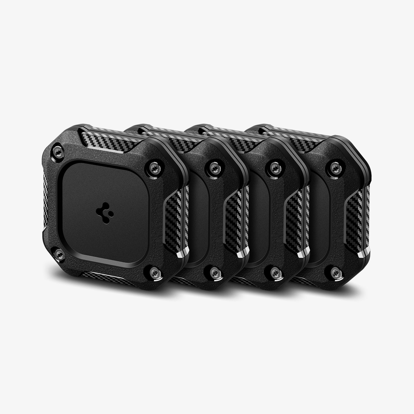 ACS10464 - 4 Pack Apple AirTag Tough Armor IP in Black showing the front and partial top and sides