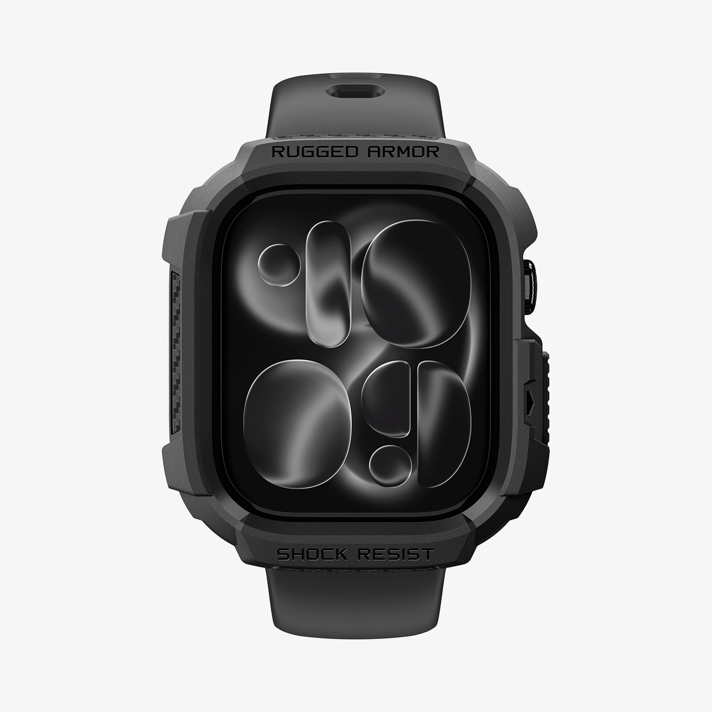 ACS11886 - Apple Watch Series 12 (46mm) Case Rugged Armor in Matte Black showing a front view of the rugged protective case with raised edges and reinforced corner coverage