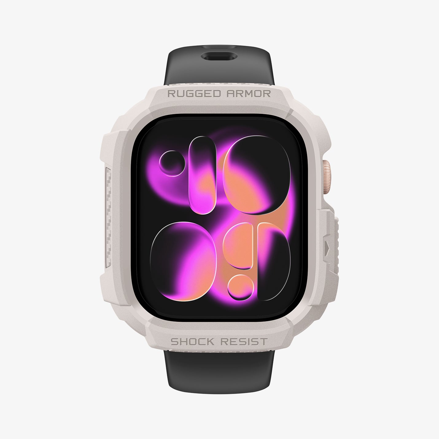 ACS11889 - Apple Watch Series 12 (46mm) Case Rugged Armor in Dune Beige showing a front view of the rugged protective case with raised edges and reinforced corner coverage