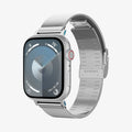 AMP07225 - Apple Watch (41mm) Sleek Link in Silver showing the front, partial side and partial inner part of a watch
