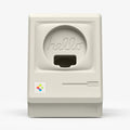 AMP11668 - Apple Watch Classic LS Charger Stand classic Macintosh inspired charger stand with retro computer details and circular charging cable opening.