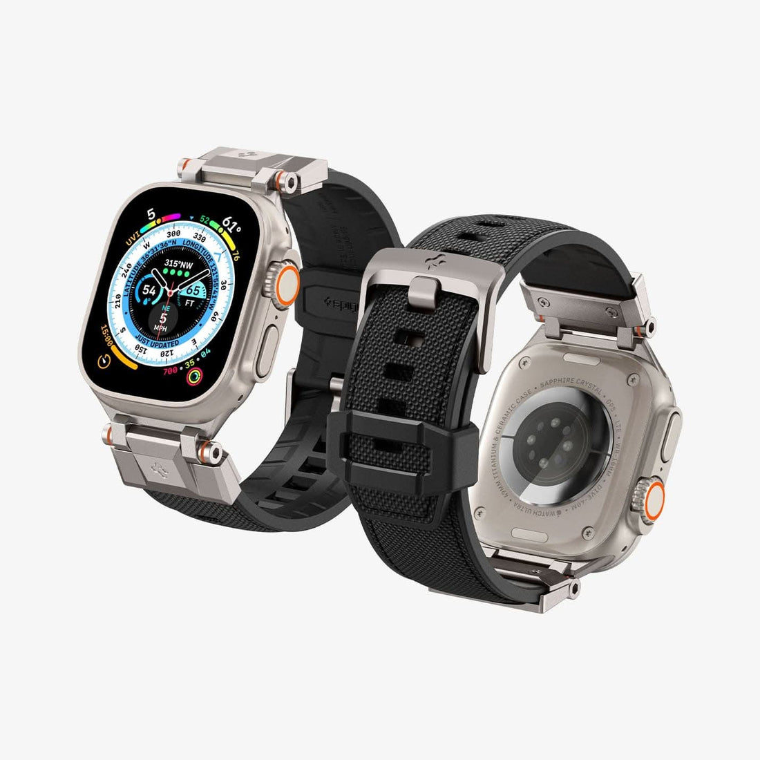 AMP09102 - Apple Watch Ultra (49mm) DuraPro Armor in Military Green showing the front and side