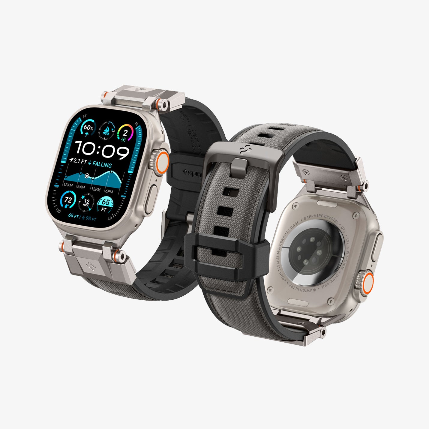 AMP09104 - Apple Watch Ultra (49mm) DuraPro Armor in Gray showing the front and back