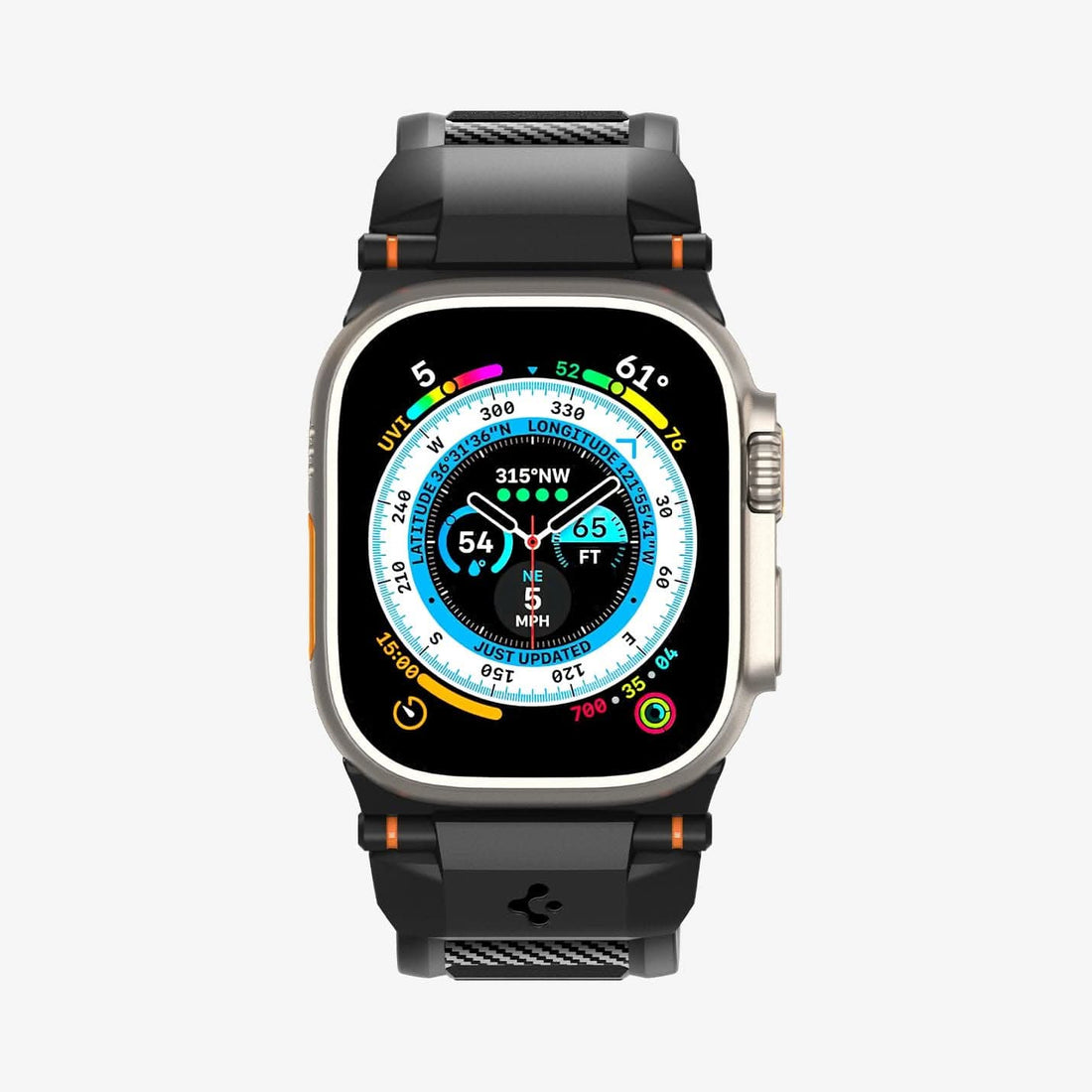 AMP07105 - Apple Watch (49mm) Rugged Ultra Band in Matte Black showing the front and partial inside of band
