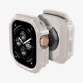 ACS07381 - Apple Watch (49mm) Rugged Armor in Dune Beige showing the front face, back and partial sides of 2 watches facing each others back