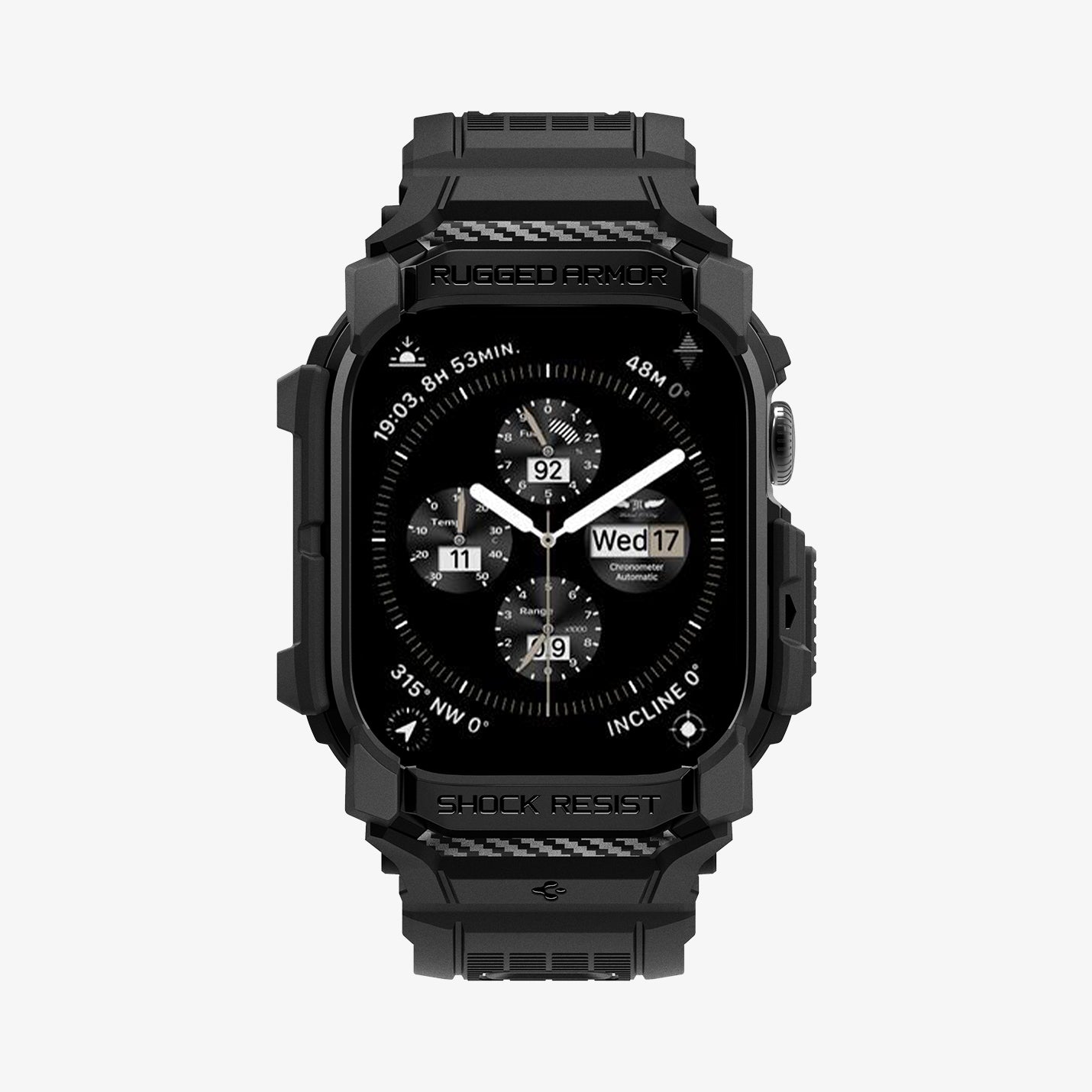 ACS08591 - Apple Watch 10 (42mm) Case Rugged Armor Pro in Matte Black showing the front and partial sides