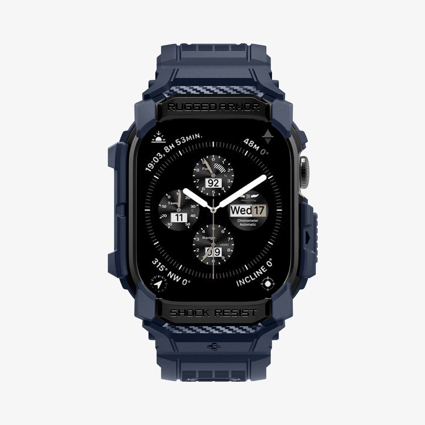 ACS08592 - Apple Watch 10 (42mm) Case Rugged Armor Pro in Navy Blue showing the front and partial sides