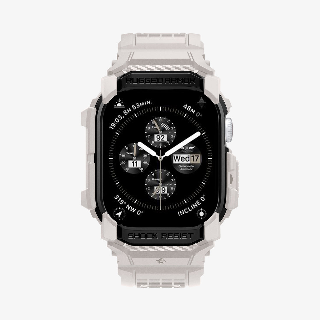 ACS08607 - Apple Watch 10 (46mm) Case Rugged Armor Pro in Dune Beige showing the front and partial sides