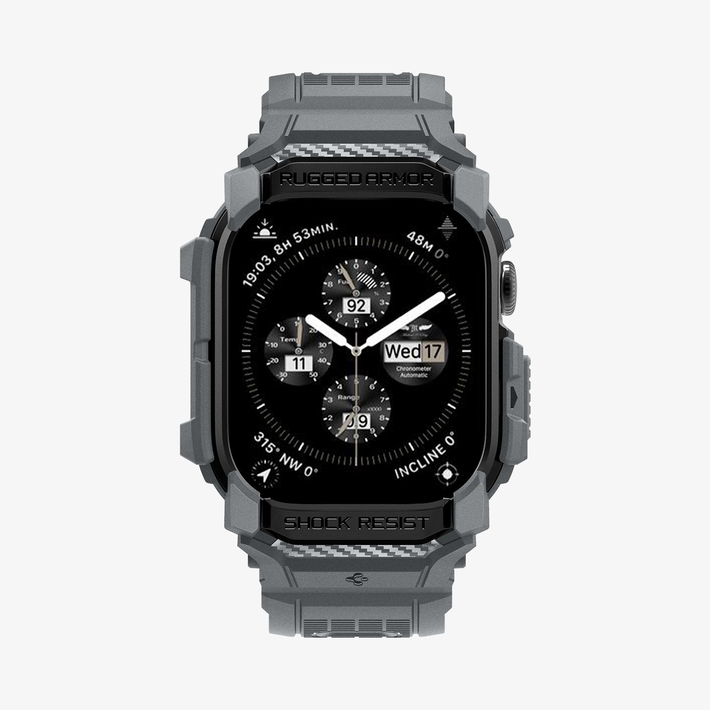 ACS08605 - Apple Watch 10 (46mm) Case Rugged Armor Pro in Dark Gray showing the front and partial sides