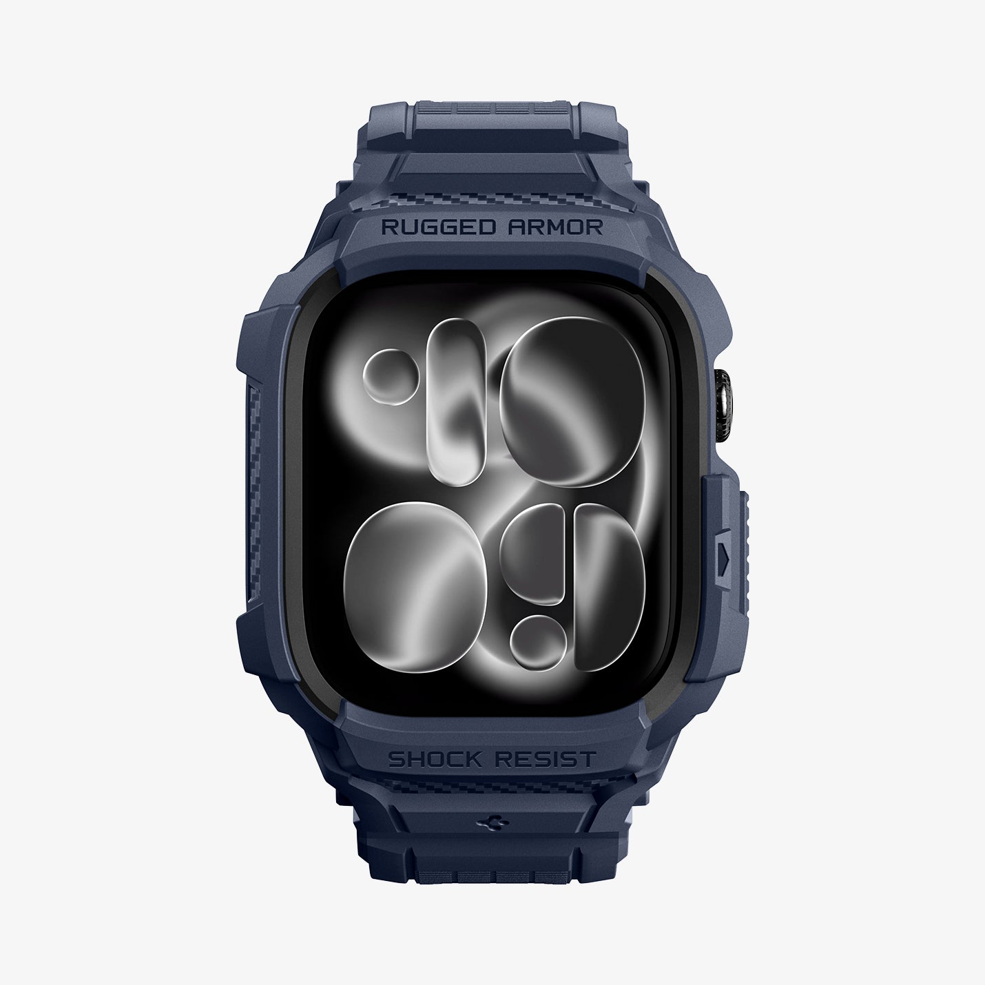 ACS11896 - Apple Watch Series 12 (46mm) Case Rugged Armor Pro in Navy Blue showing a front view of the rugged protective case and adjustable band with reinforced detailing