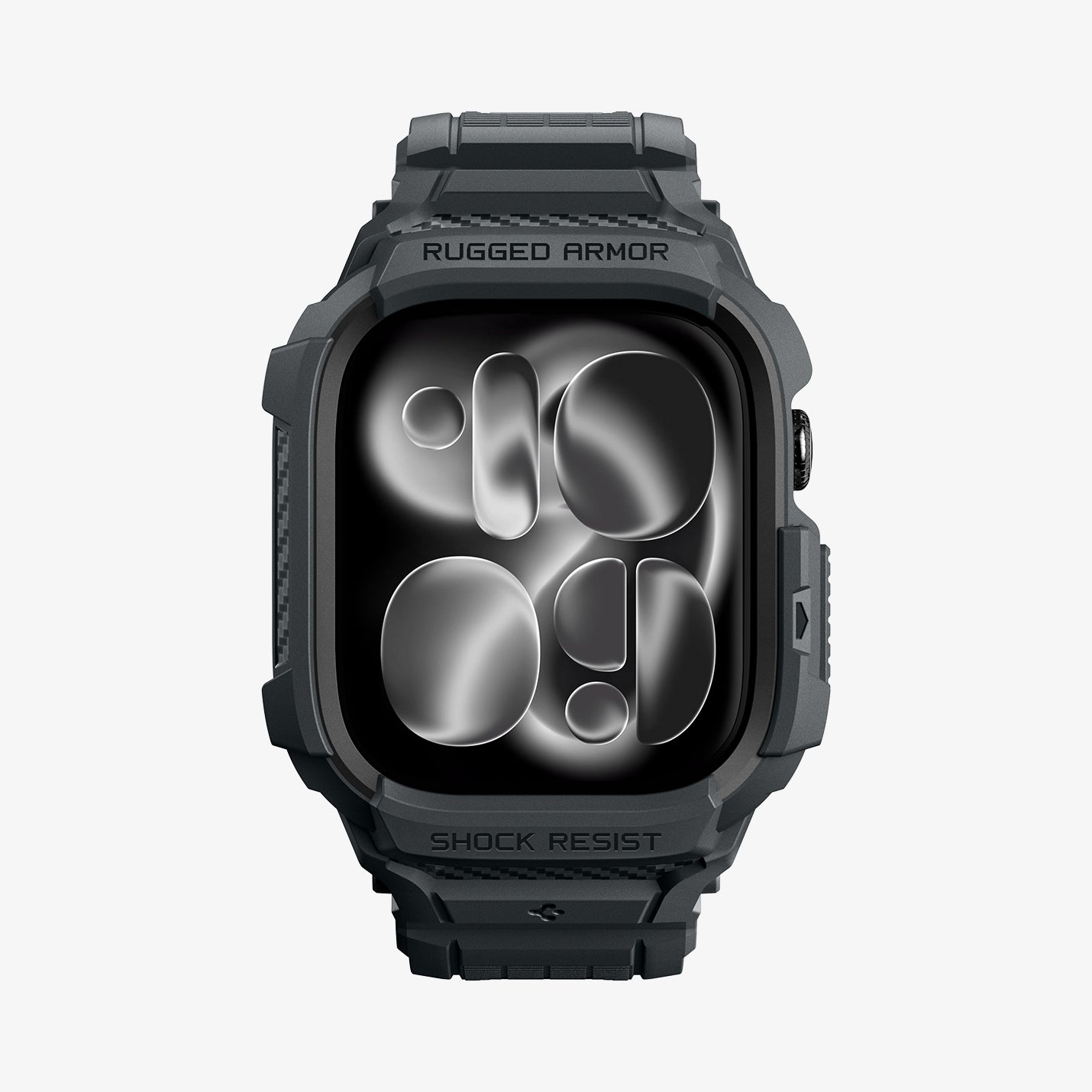 ACS11895 - Apple Watch Series 12 (46mm) Case Rugged Armor Pro in Dark Gray showing a front view of the rugged protective case and adjustable band with reinforced detailing