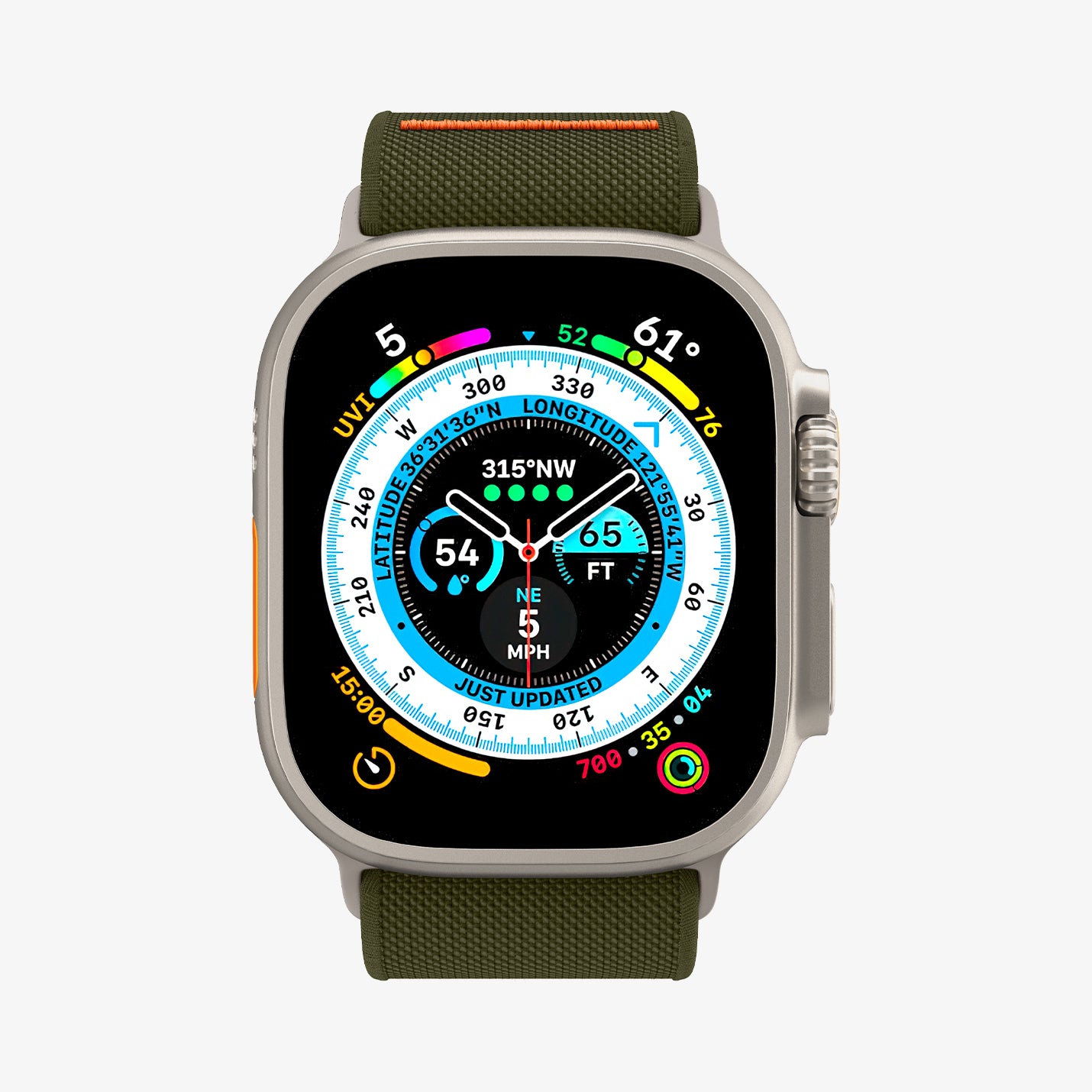 AMP05985 - Apple Watch Series (Apple Watch (49mm)/Apple Watch (45mm)/Apple Watch (42mm)) Watch Band Lite Fit Ultra màu kaki hiển thị mặt trước