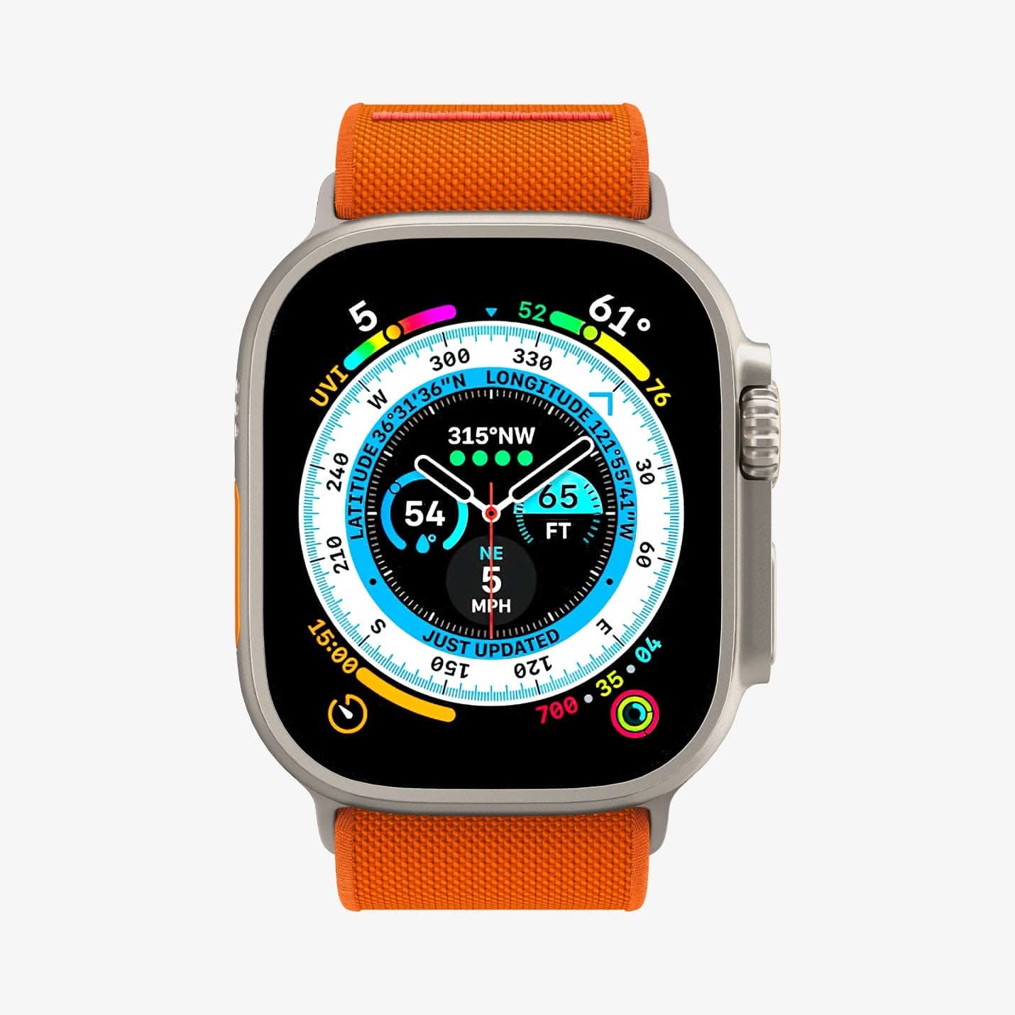 AMP05986 - Apple Watch Series (Apple Watch (49mm)/Apple Watch (45mm)/Apple Watch (42mm)) Watch Band Lite Fit Ultra in orange showing the front