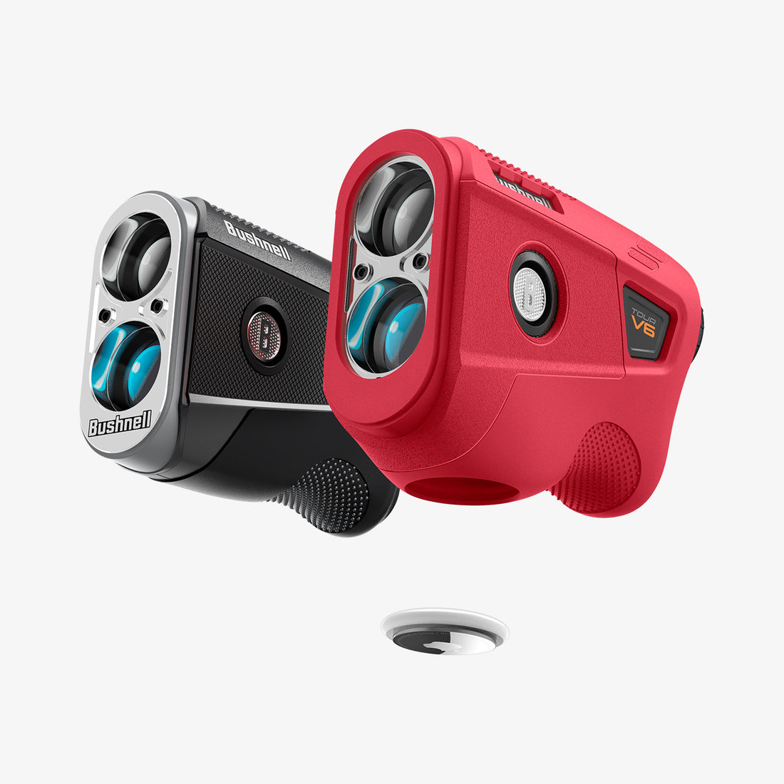 ACS07052 - Bushnell Tour V6 Rangefinder Case Silicone Fit AirTag in red showing the front, back and sides